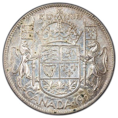 Canada 1950 No Design 50 Cents Half Dollar Silver Coin - Almost Uncirculated