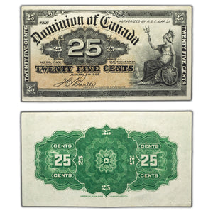 SOLD 25 Cents 1900 Dominion of Canada Shinplaster Note Boville DC-15b - EF+ (staple hole)