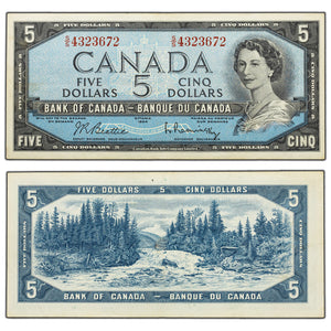 SOLD $5 1954 Bank of Canada Note Beattie-Rasminsky S/S Prefix BC-39b - EF