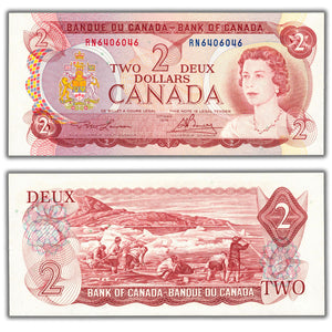 SOLD $2 1974 Bank of Canada Note RN Prefix BC-47a - 3 Digit Radar - Ch UNC
