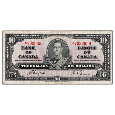 $10 1937 Bank of Canada Note Coyne-Towers A/T Prefix BC-24c - VF