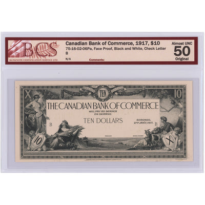SOLD $10 1917 Canadian Bank of Commerce Notes Front & Back Proofs - BCS EF-45/AU-50