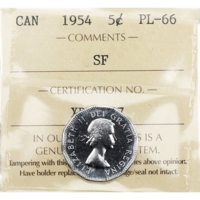 SOLD Canada 1954 SF 5 Cents Coin - ICCS Proof-Like PL-66