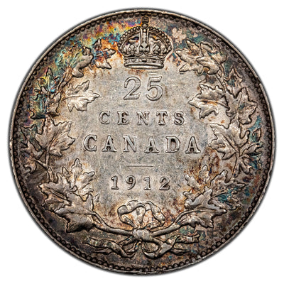 Canada 1912 25 Cents Quarter Silver Coin - About Extra Fine