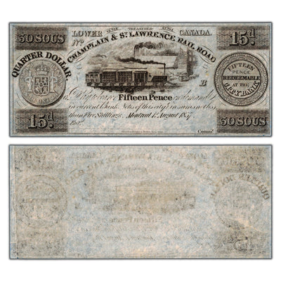 30 Sous 15 Pence 1837 Champlain & St Lawrence Rail Road Note - Remainder UNC