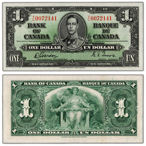 SOLD $1 1937 Bank of Canada Note Gordon-Towers T/L Prefix BC-21c - AU/UNC