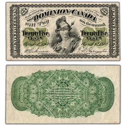 25 Cents 1870 Dominion of Canada Note Shinplaster Plain DC-1c - VF (minor pinholes)