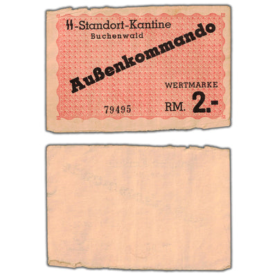 SOLD Germany 1944 WWII Buchenwald 2 Reichsmark Concentration Camp Note - Edge Issues