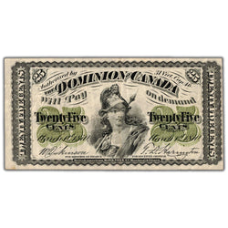 25 Cents 1870 Dominion of Canada Note Shinplaster Plain DC-1c - VF (minor pinholes)