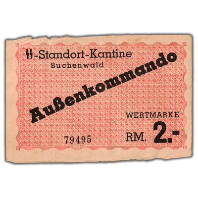 SOLD Germany 1944 WWII Buchenwald 2 Reichsmark Concentration Camp Note - Edge Issues