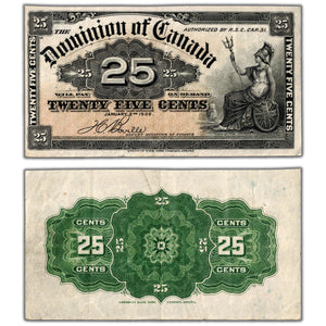 SOLD 25 Cents 1900 Dominion of Canada Note Boville DC-15b - VF/EF (pinholes)