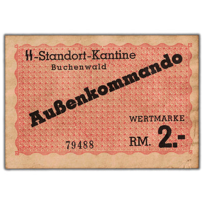 SOLD Germany 1944 WWII Buchenwald 2 Reichsmark Concentration Camp Note