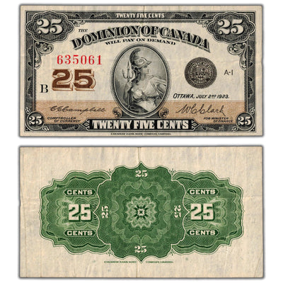 25 Cents 1923 Dominion of Canada Note Shinplaster Note DC-24d - VF+