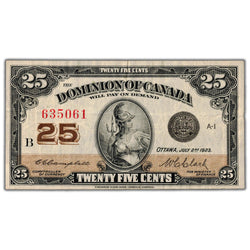 25 Cents 1923 Dominion of Canada Note Shinplaster Note DC-24d - VF+