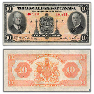 SOLD $10 1935 Royal Bank of Canada Chartered Note CH #630-18-04a - VF+ (faded)