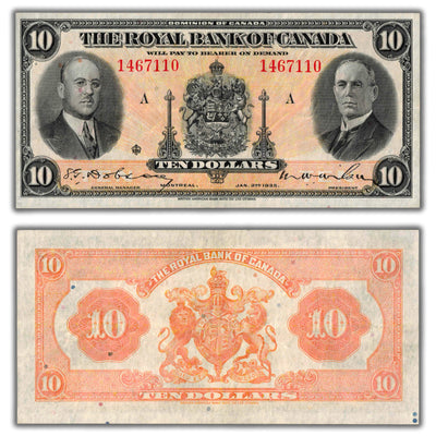 SOLD $10 1935 Royal Bank of Canada Chartered Note CH #630-18-04a - VF+ (faded)