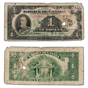 SOLD $1 1935 Banque du Canada Note French Text BC-2 - Damaged