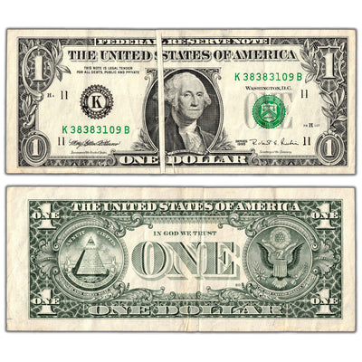SOLD United States 1995 $1 Dallas Federal Reserve Note - Gutter Fold Error