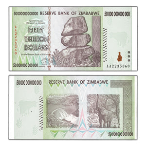 SOLD Zimbabwe 2008 50 Trillion Dollars Note P#90 - AU/UNC
