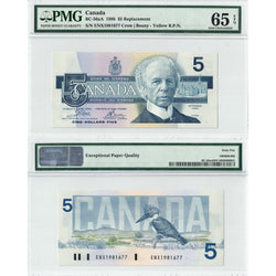 $5 1986 Bank of Canada Note ENX Replacement Prefix BC-56aA - PMG Gem UNC-65 EPQ