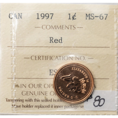 Canada 1997 1 Small Cent Coin - ICCS MS-67 Red