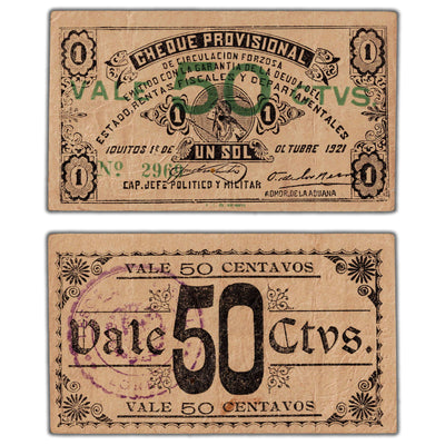 Peru Iquitos Revolution 1921 50 Centavos Note P #S603 - VF