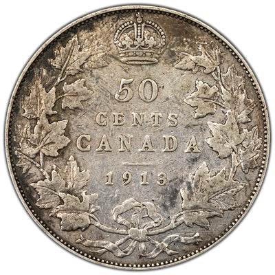 Canada 1913 50c Half Dollar Silver Coin - F-15