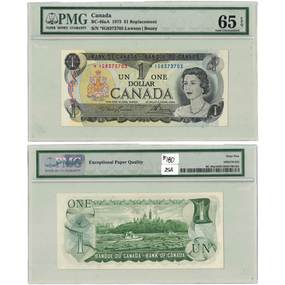 $1 1973 Bank of Canada Note *IG Replacement Prefix BC-46aA - PMG UNC-65 EPQ