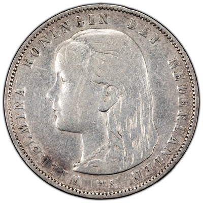 Netherlands 1892 1 Gulden Silver Coin - Lightly Cleaned