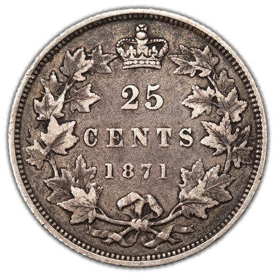 Canada 1871 Obverse 2 25 Cents Quarter Silver Coin - Very Fine