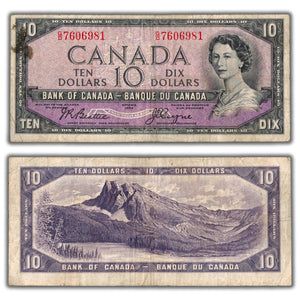 SOLD $10 1954 Bank of Canada Note Devil Face Beattie-Coyne G/D Prefix BC-32b - Residue