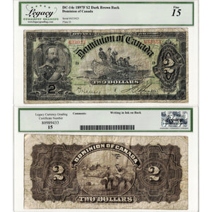 $2 1897 Dominion of Canada Note Boville Dark Brown Back DC-14c - Legacy F-15