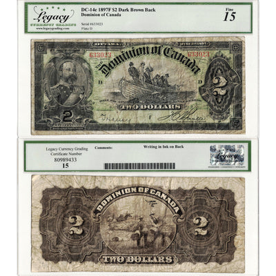 $2 1897 Dominion of Canada Note Boville Dark Brown Back DC-14c - Legacy F-15