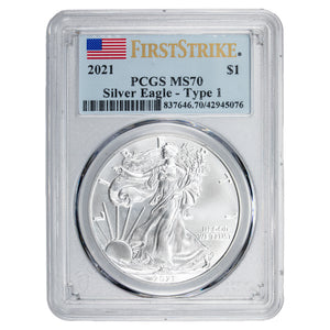 SOLD United States 2021 1oz .999 Fine Silver Eagle Type 1 - PCGS MS-70 First Strike