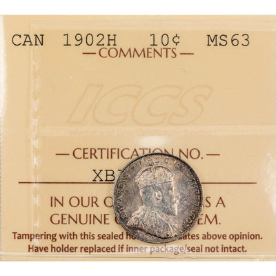 Canada 1902-H 10 Cents Dime Silver Coin - ICCS MS-63
