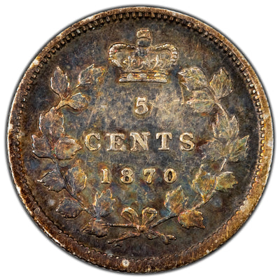Canada 1870 Raised Rim 5 Cents Silver Coin - Very Fine