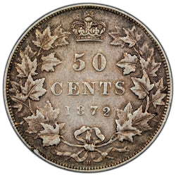 Canada 1872-H 50 Cents Half Dollar Silver Coin - Obverse Scratched