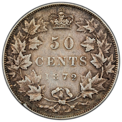 Canada 1872-H 50 Cents Half Dollar Silver Coin - Obverse Scratched