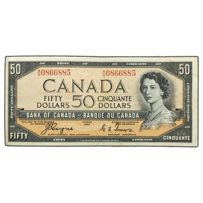 SOLD $50 1954 Bank of Canada Note Devil Face A/H Prefix BC-34a - VF