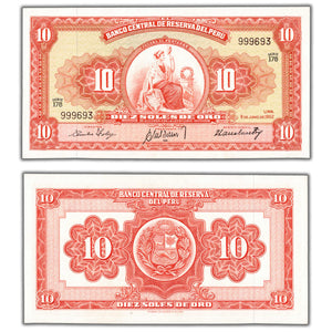 SOLD Peru 1962 10 Soles Note P #84a - Choice UNC