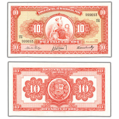 SOLD Peru 1962 10 Soles Note P #84a - Choice UNC