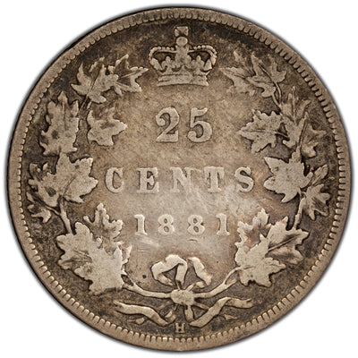 Canada 1881-H 25 Cents Quarter Silver Coin - VG