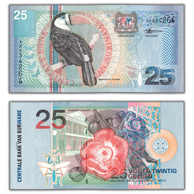 SOLD Suriname 2000 25 Gulden Note P #148 - AU