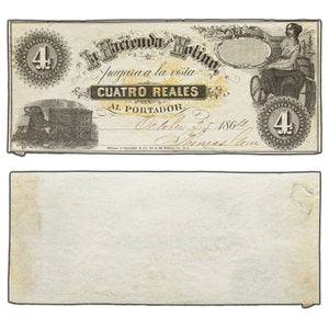 SOLD Argentina La Hacienda Del Molino 1864 4 Four Reales Note