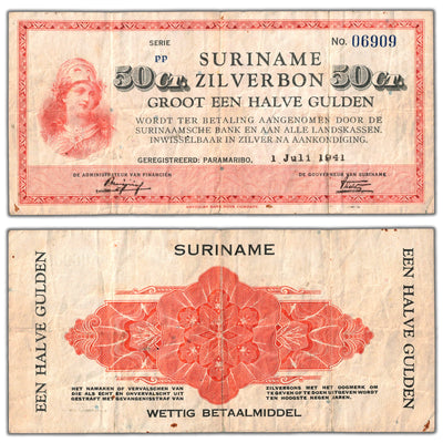 Suriname 1941 50 Cents Zilverbon Note P #104b - VF