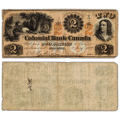 SOLD $2 1859 Colonial Bank of Canada Chartered Note #130-10-02-04 - Circulated