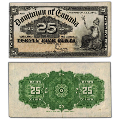 25 Cents 1900 Dominion of Canada Shinplaster Note Saunders DC-15c - EF+