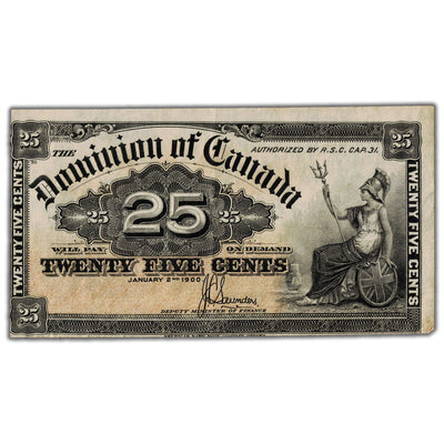 25 Cents 1900 Dominion of Canada Shinplaster Note Saunders DC-15c - EF+