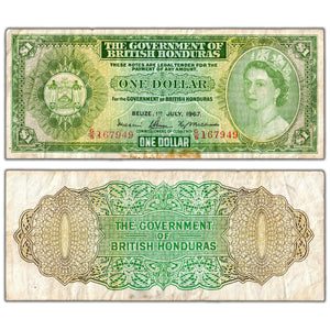 SOLD British Honduras 1967 $1 One Dollar Note P #28 - Stain/Residue