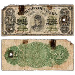 $1 1878 Dominion of Canada Note Payable at Montreal DC-8e-ii - Damaged